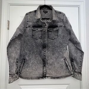 YEE YEE Acid Wash Snap Button Front Long Sleeve Shirt Jacket Shacket